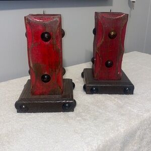 Set of 2 Wooden Candle Pillars